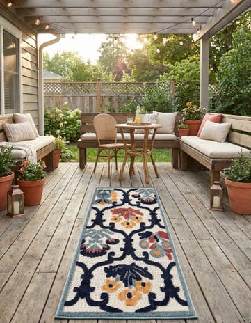 Ivory Easy-Clean Belize Indoor / Outdoor Runner Rug
