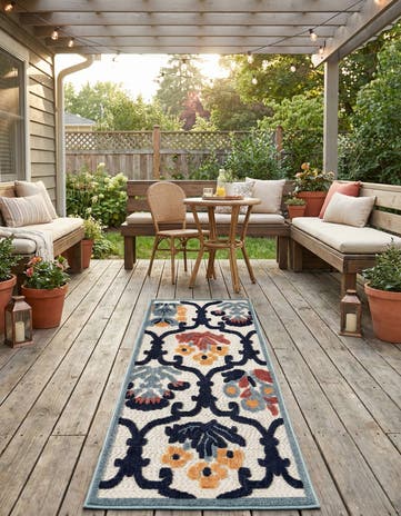 Ivory Easy-Clean Belize Indoor / Outdoor Runner Rug