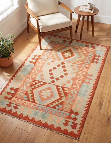 3' 4 x 5' 2 Hand Woven Kilim Waziri Wool Rug