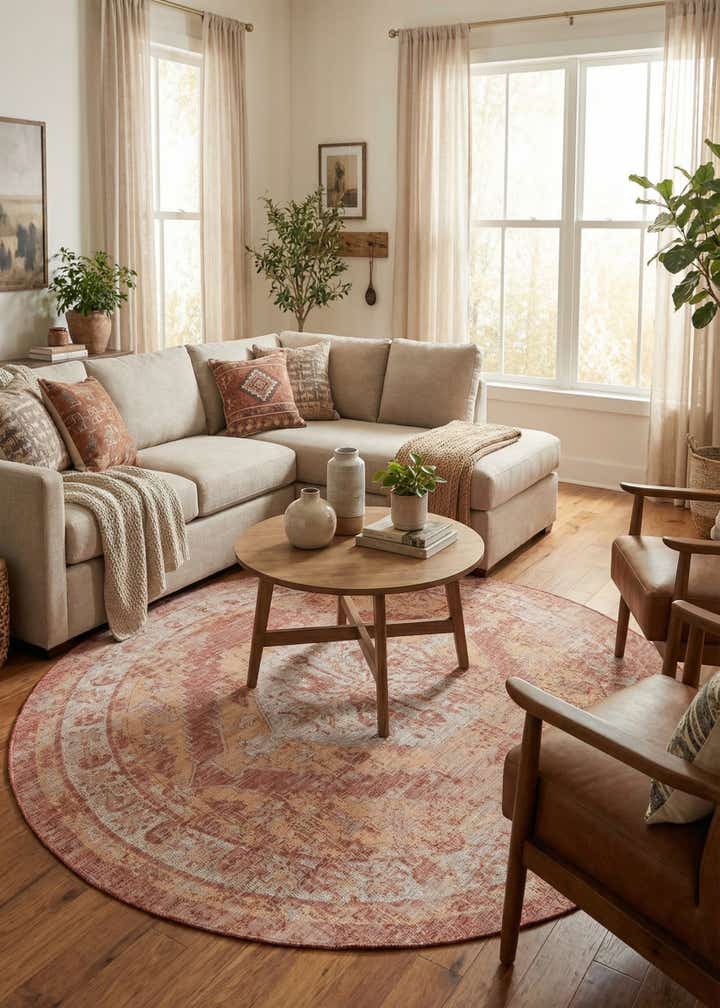 10' x 10' Easy-Clean Traditional Indoor / Outdoor Round Rug