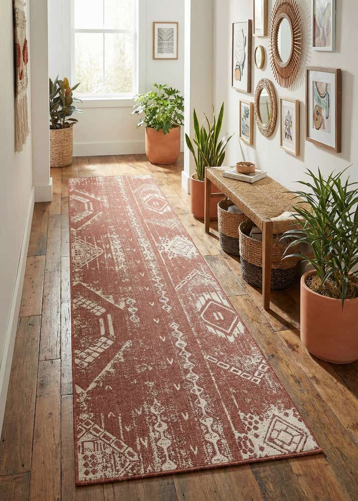 3' 3 x 14' Easy-Clean Bohemian Indoor / Outdoor Runner Rug