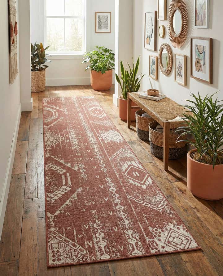 3' 3 x 14' Easy-Clean Bohemian Indoor / Outdoor Runner Rug