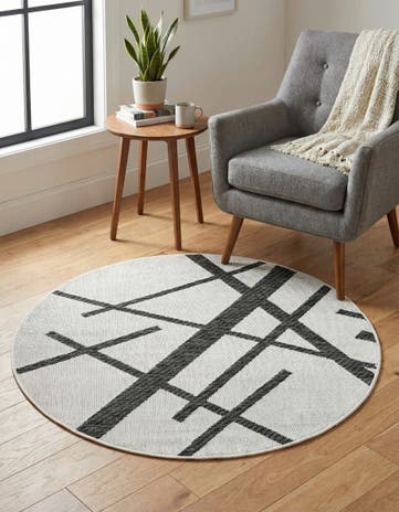 Black and White Easy-Clean Modern Indoor / Outdoor Round Rug