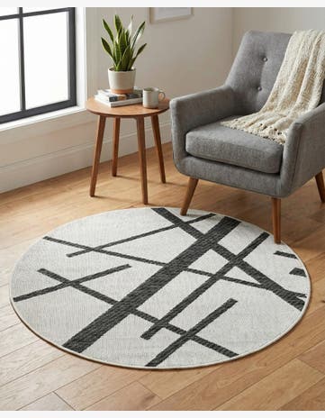 Black and White Easy-Clean Modern Indoor / Outdoor Round Rug