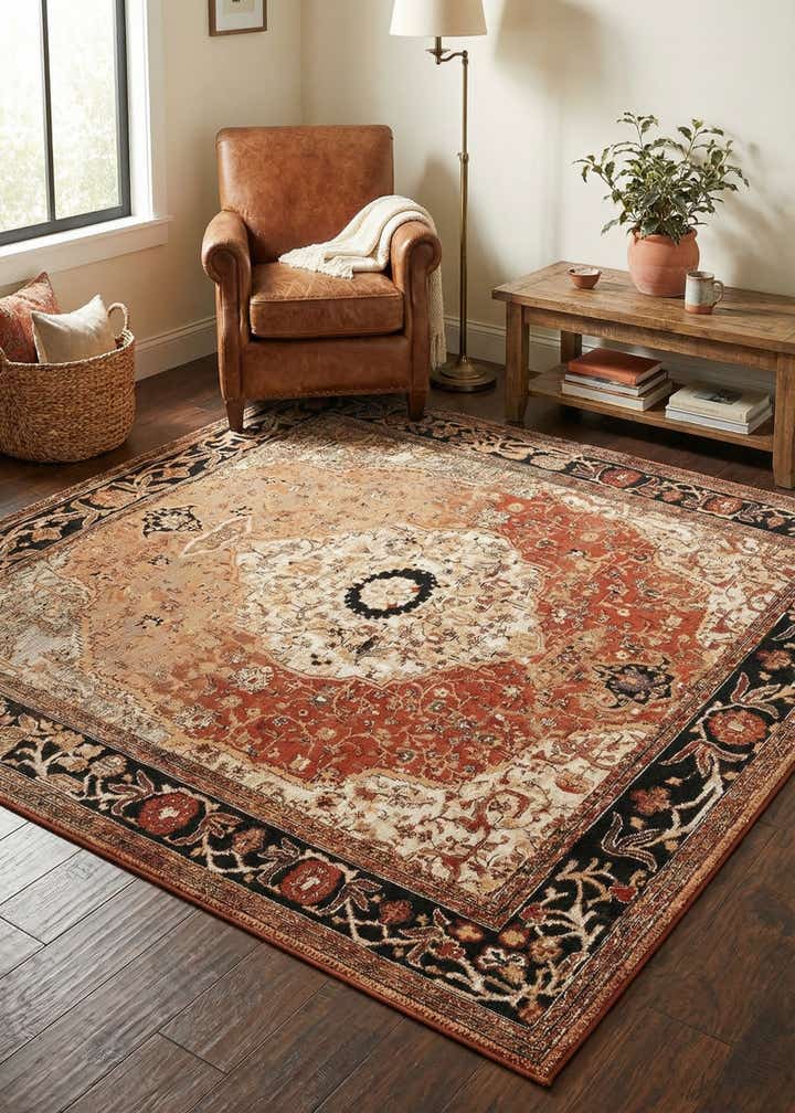 7' 10 x 7' 10 Easy-Clean Traditional Indoor / Outdoor Square Rug