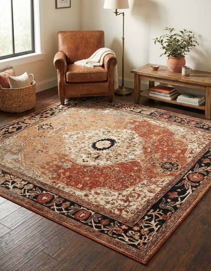 Detail image of 7' 10 x 7' 10  Washable Traditional Indoor / Outdoor Square Rug