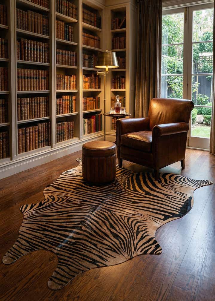 6' 5 x 7' Cowhide Leather Freeform Rug
