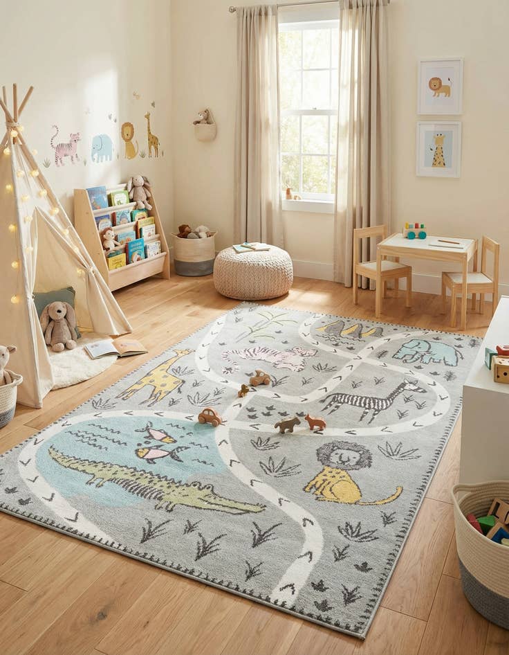 Detail image of 6' 1 x 9' Animals Whimsy Kids Rug