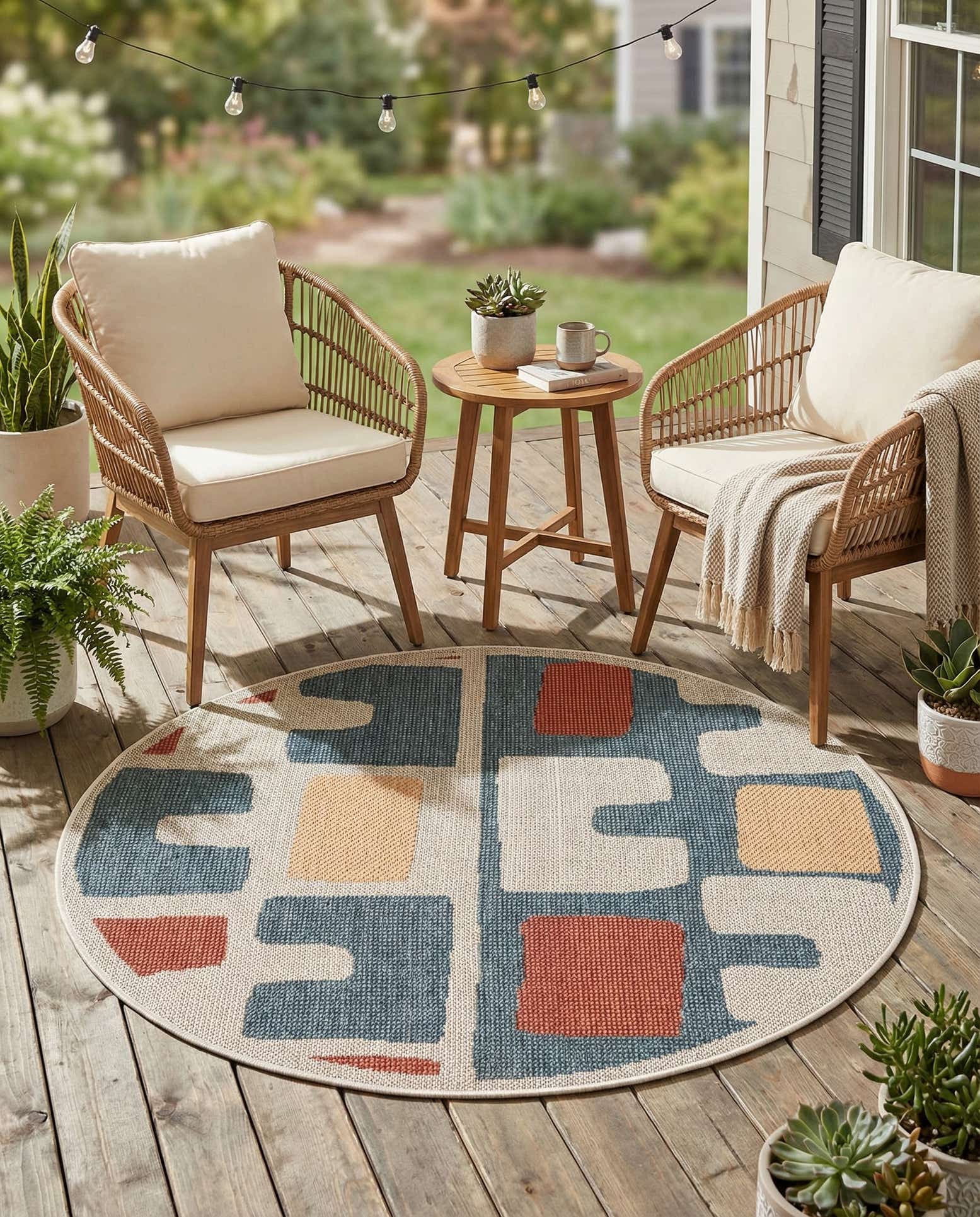 4' 1 x 4' 1 Easy-Clean Baja Indoor / Outdoor Round Rug