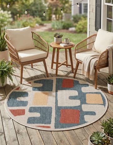 4' 1 x 4' 1 Easy-Clean Baja Indoor / Outdoor Round Rug