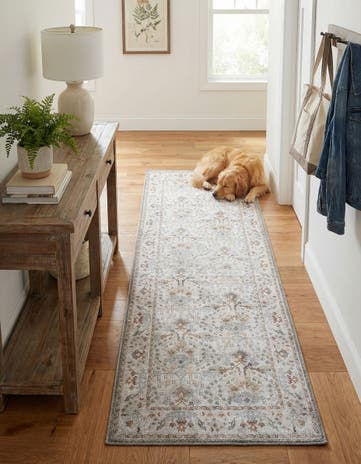 Ivory Washable Timeless Runner Rug