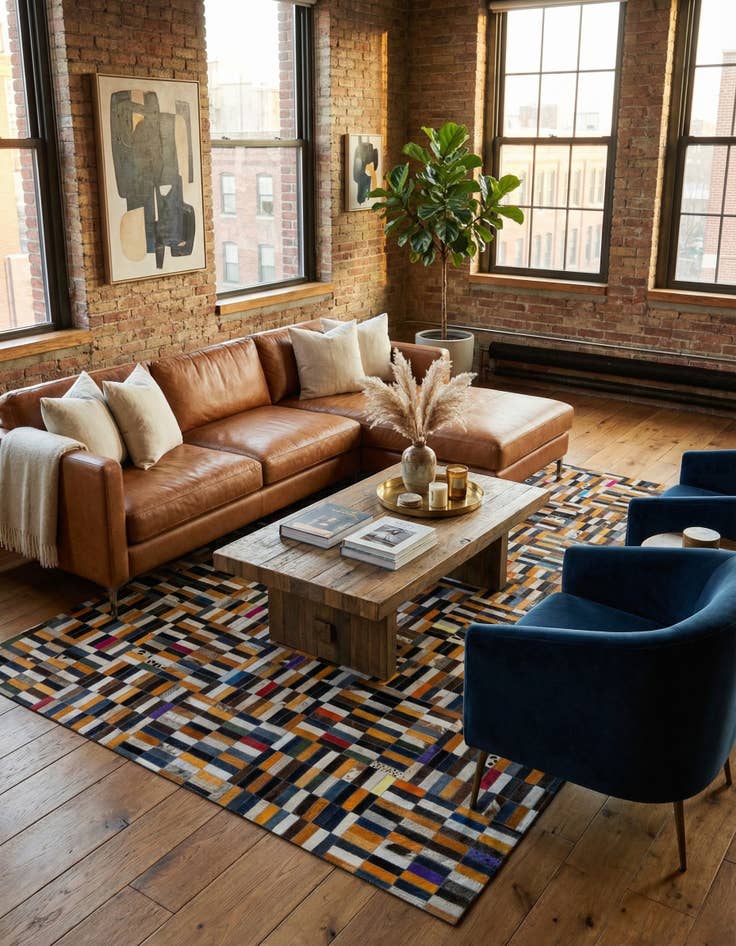 Detail image of  5' 1 x 8' 1 Cowhide - Patchwork Rug