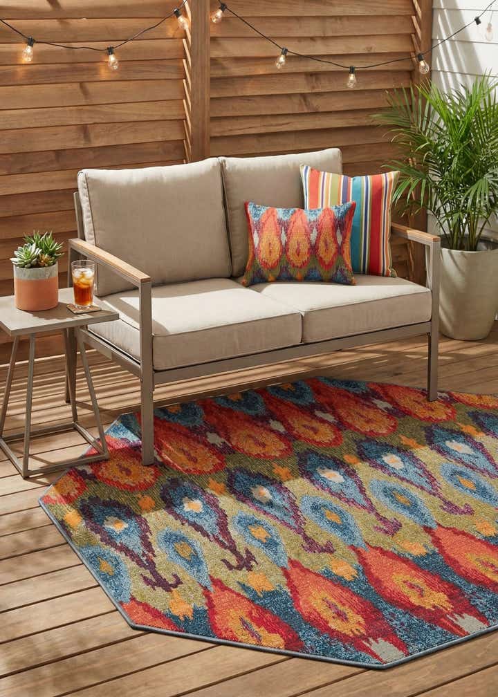 4' x 4' Easy-Clean Modern Indoor / Outdoor Octagon Rug