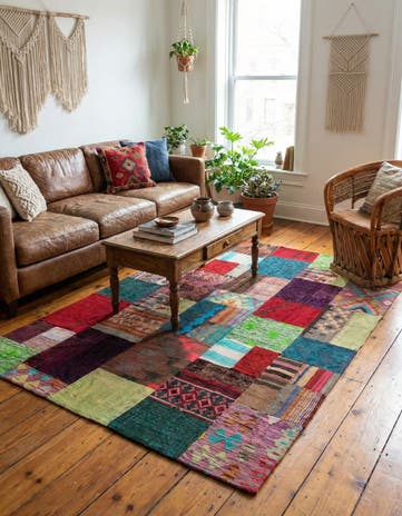 4' 3 x 6' Hand Woven Kilim Patchwork Wool Rug