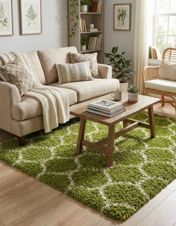 Green Trellis Shag Square Rug