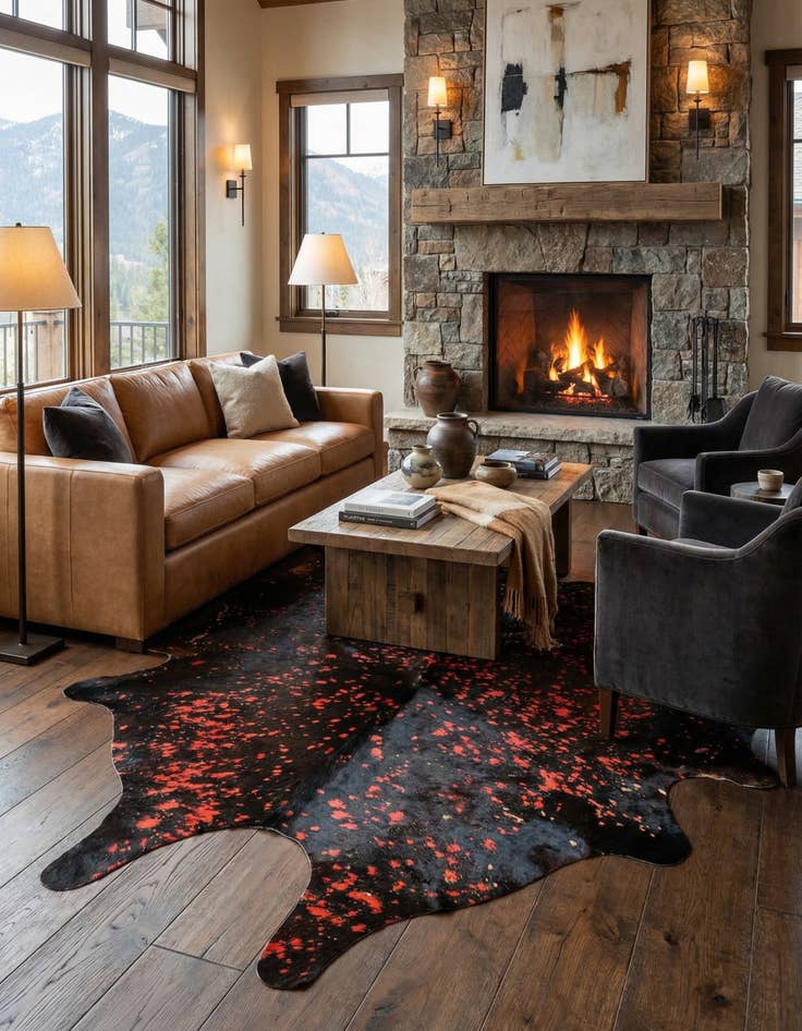 Detail image of 6' 2 x 7' 9 Cowhide Leather Rug