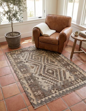 4' 5 x 6' 2 Hand Woven Kilim Maymana Wool Rug