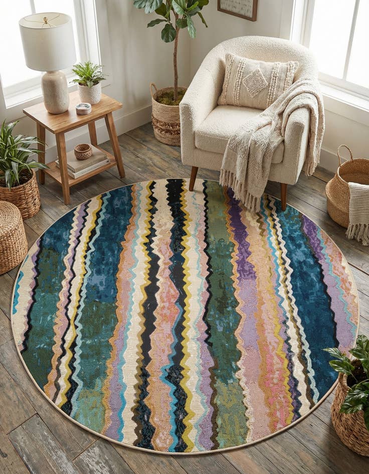 Detail image of  5' x 5'  Washable Modern Indoor / Outdoor Round Rug