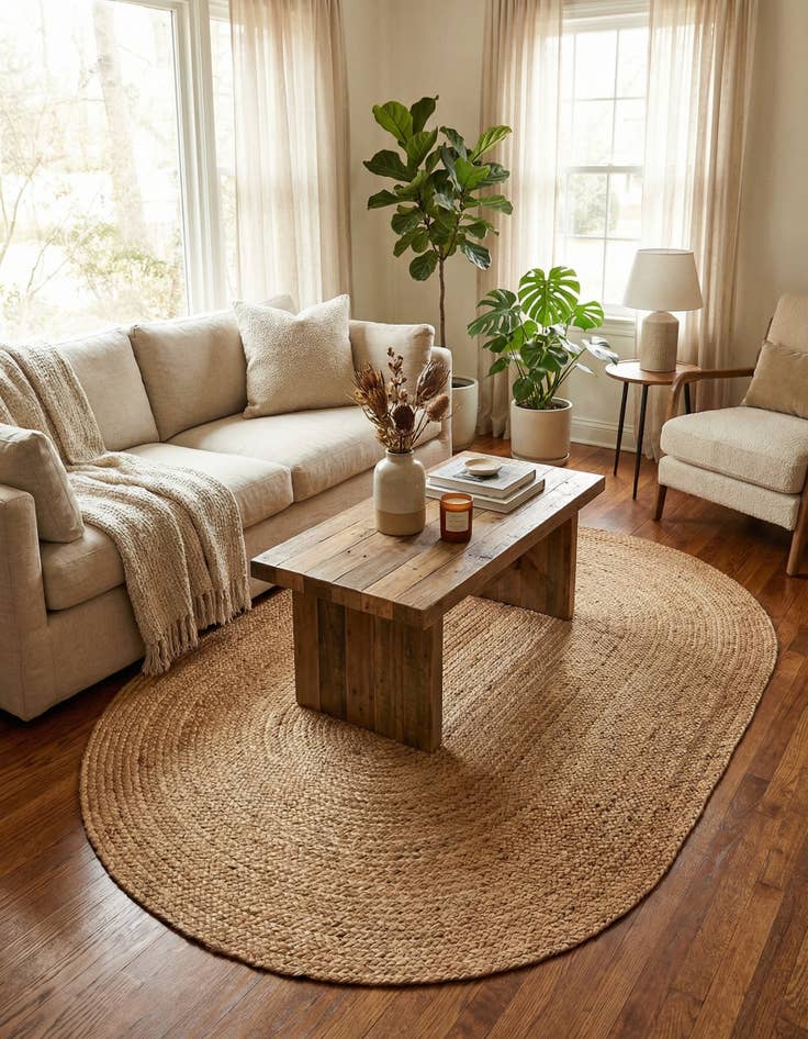 Detail image of  3' 1 x 6' 1  Hand Braided Jute Hearth Rug