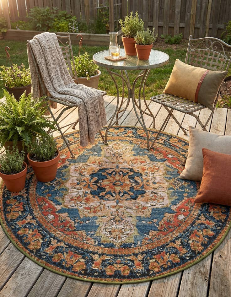 Detail image of 4' x 4'  Washable Traditional Indoor / Outdoor Round Rug