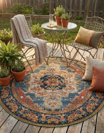 4' x 4' Easy-Clean Traditional Indoor / Outdoor Round Rug