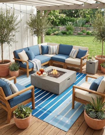 Blue Easy-Clean Ribbon Indoor / Outdoor Square Rug