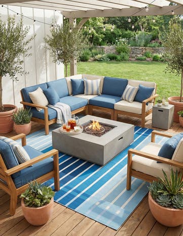 Blue Easy-Clean Ribbon Indoor / Outdoor Square Rug