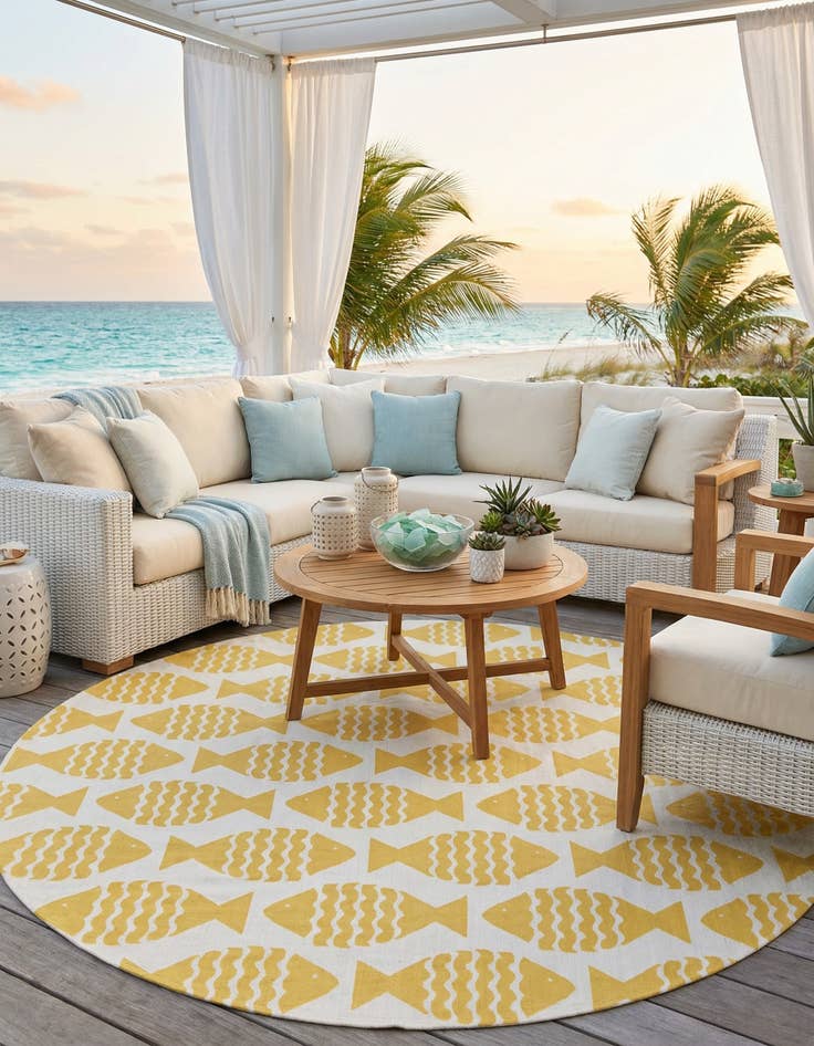 Detail image of  12' x 12'  Washable Coastal Indoor / Outdoor Round Rug