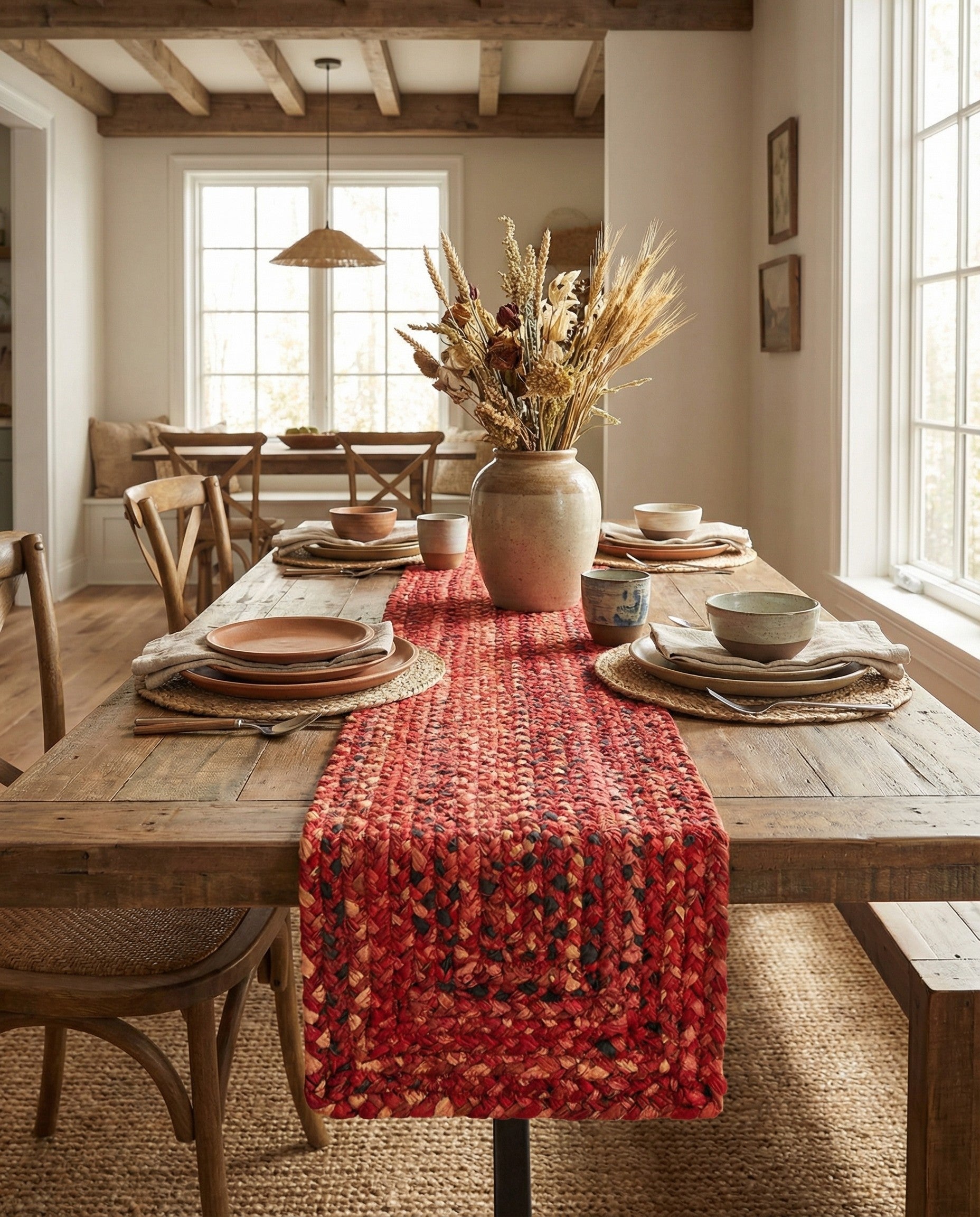  1' 2 x 10'  Hand Braided Chindi Table Runner Rug