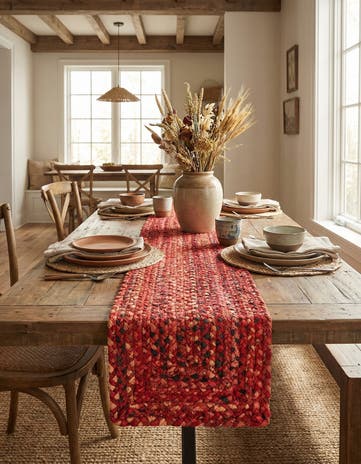 Red Handmade Braided Chindi Table Runner Rug