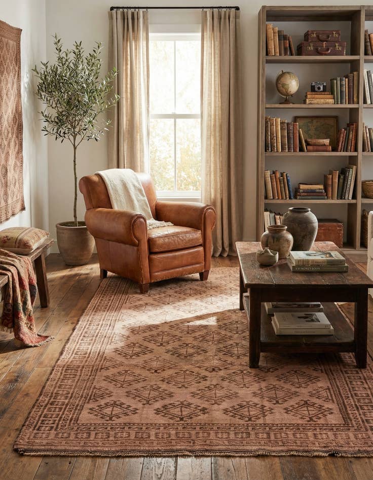 Detail image of 4' 9 x 8' 4 Hand Knotted Torkaman Persian Wool Rug