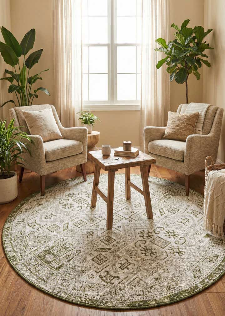 5' 3 x 5' 3 Easy-Clean Aztec Indoor / Outdoor Round Rug