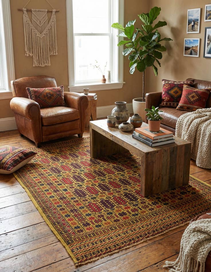 Detail image of 3' 10 x 6'  Hand Woven Kilim Afghan Wool Rug