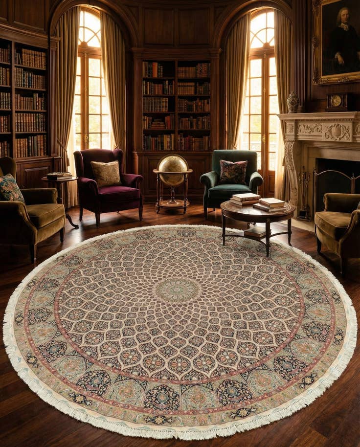 Detail image of 12' 10 x 12' 10 Hand Knotted Tabriz Persian Round Rug