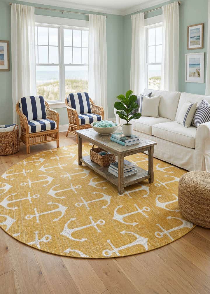 10' x 10' Easy-Clean Coastal Indoor / Outdoor Round Rug