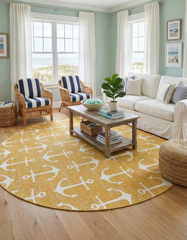 Detail image of 10' x 10'  Washable Coastal Indoor / Outdoor Round Rug