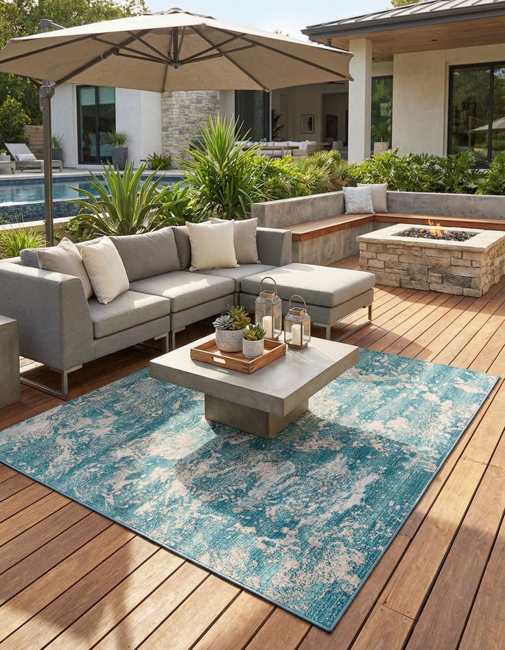 Detail image of 7' 10 x 7' 10  Washable Modern Indoor / Outdoor Square Rug