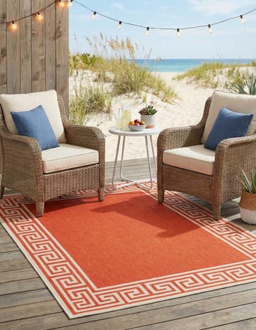 Rust Red Easy-Clean Coastal Indoor / Outdoor Rug