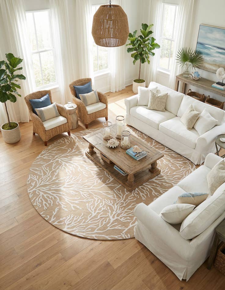 Detail image of 12' x 12'  Washable Coastal Indoor / Outdoor Round Rug