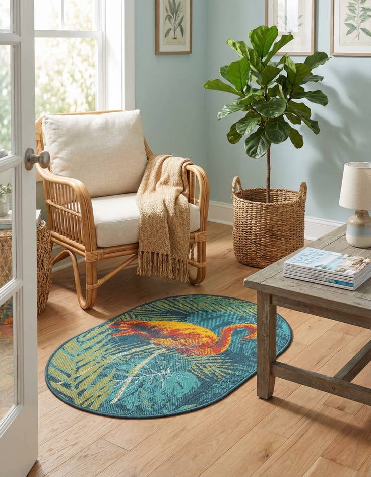 Detail image of 2' x 3'  Washable Coastal Indoor / Outdoor Oval Rug