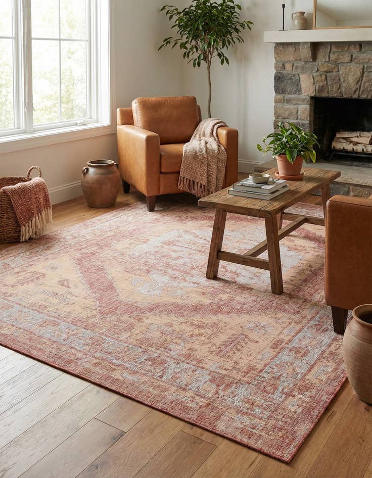 Detail image of  9' x 12'  Washable Traditional Indoor / Outdoor Rug
