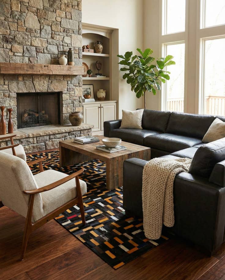 Detail image of 4' 11 x 8' 1 Cowhide - Patchwork Rug