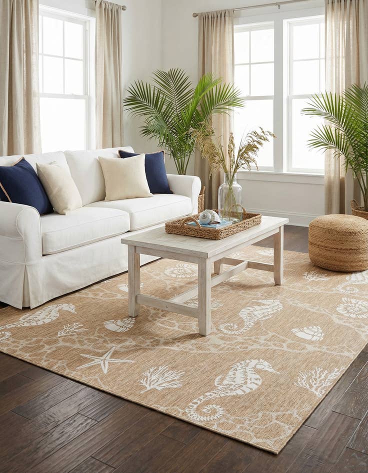 Detail image of 9' x 12'  Washable Coastal Indoor / Outdoor Rug