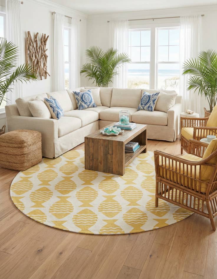 Detail image of 13' x 13'  Washable Coastal Indoor / Outdoor Round Rug