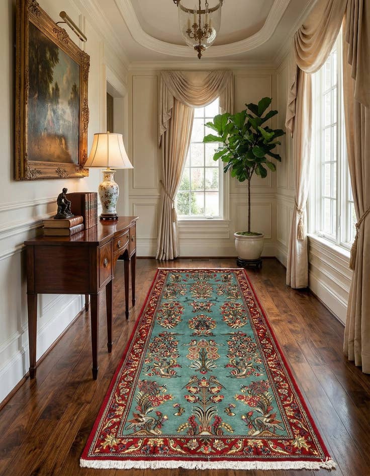 Detail image of 2' 7 x 6' 6  Hand Knotted Qom Persian Runner Rug