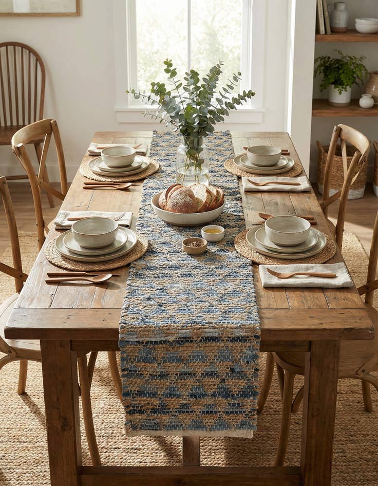 Detail image of 1' 2 x 6' 1  Hand Woven Chindi Jute Table Runner Rug