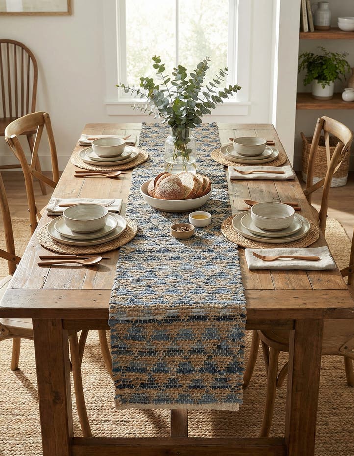 1' 2 x 6' 1 Hand Woven Chindi Jute Table Runne...