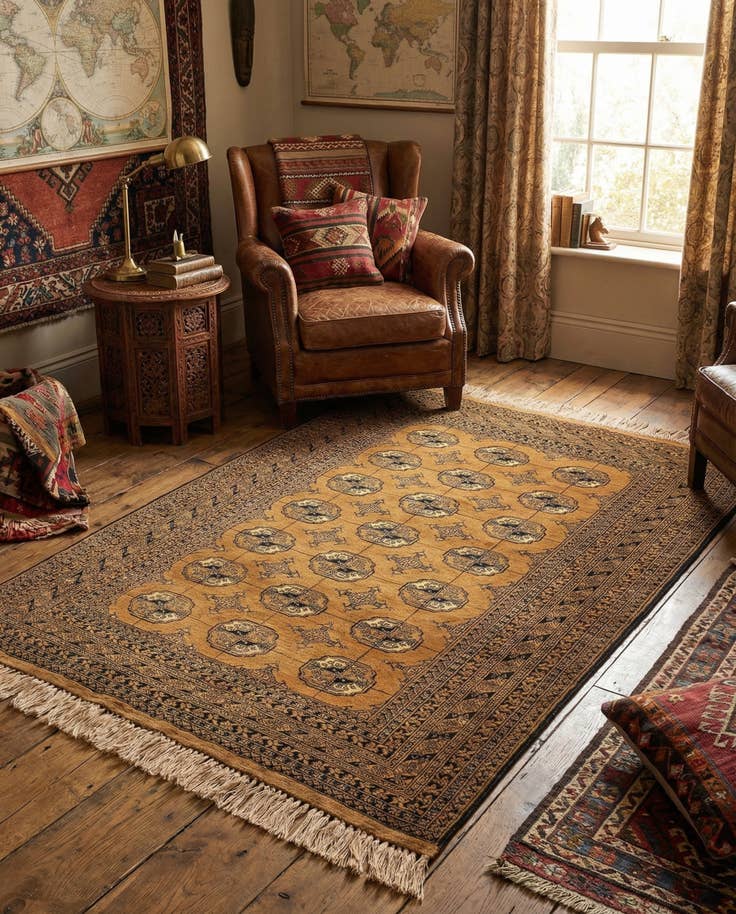 Detail image of 4' 1 x 6' 1 Hand Knotted Afghan Akhche Oriental Wool Rug