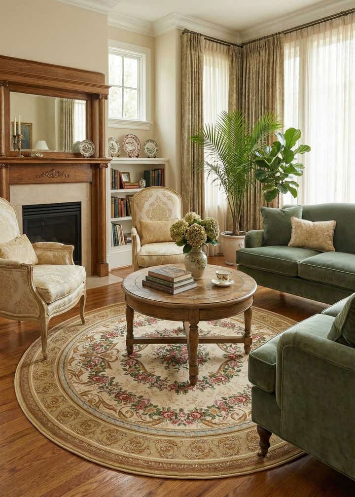 7' 10 x 7' 10 Easy-Clean Traditional Indoor / Outdoor Round Rug