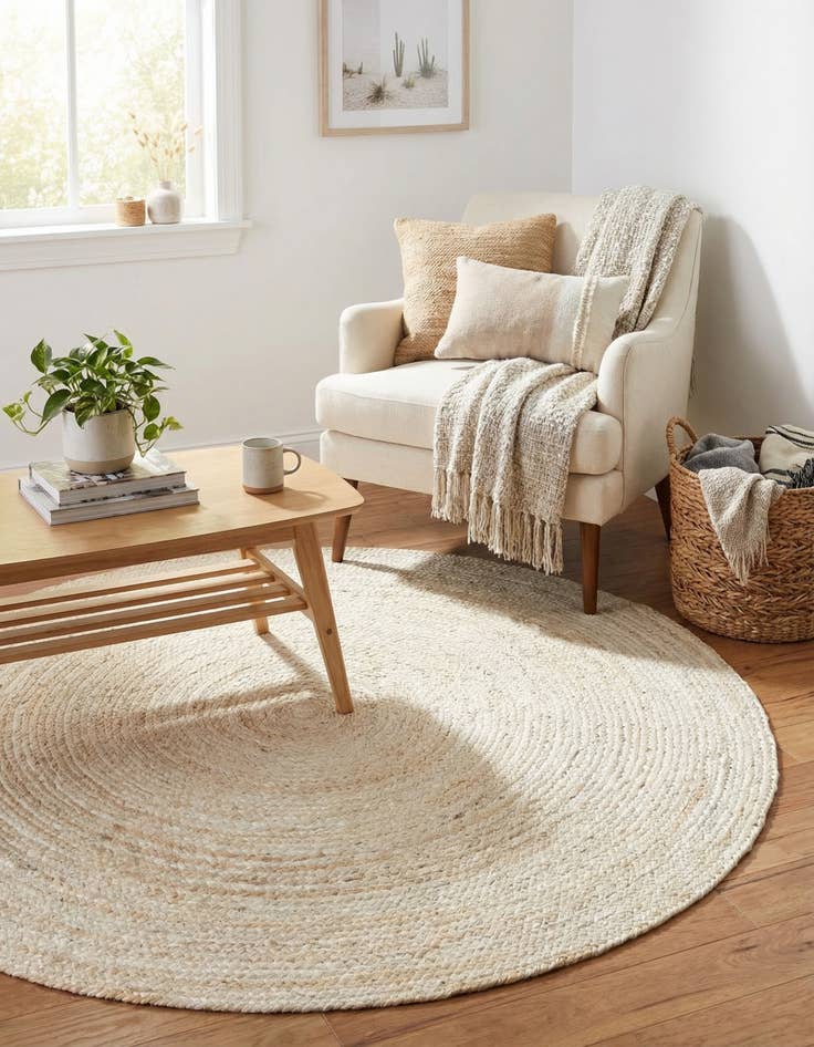 Detail image of 5' 1 x 5' 1  Hand Braided Jute Round Rug